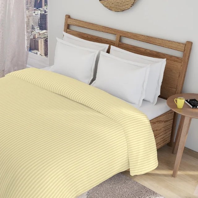 MORADO Glace Cotton Plain Stripe Double Duvet Cover 90x100 Inches | Soft, Breathable & Durable Cotton Duvet Cover for Double Bed(Beige)