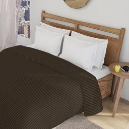 MORADO Glace Cotton Plain Stripe Double Duvet Cover 90x100 Inches | Soft, Breathable & Durable Cotton Duvet Cover for Double Bed(Coffee)
