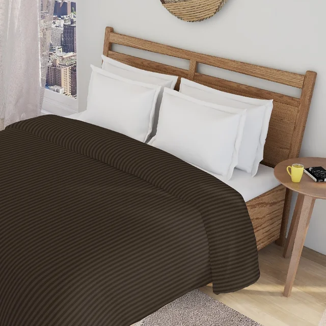 MORADO Glace Cotton Plain Stripe Double Duvet Cover 90x100 Inches | Soft, Breathable & Durable Cotton Duvet Cover for Double Bed(Coffee)