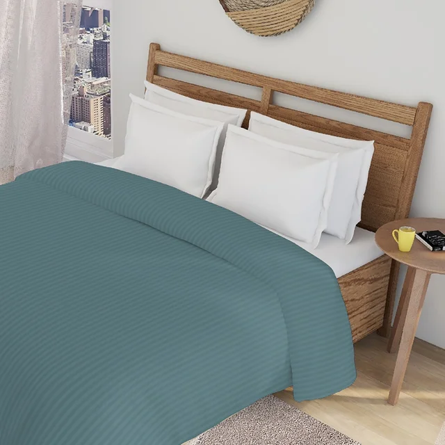 MORADO Glace Cotton Plain Stripe Double Duvet Cover 90x100 Inches | Soft, Breathable & Durable Cotton Duvet Cover for Double Bed(Smoke Grey)