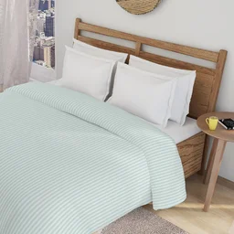 MORADO Glace Cotton Plain Stripe Double Duvet Cover 90x100 Inches | Soft, Breathable & Durable Cotton Duvet Cover for Double Bed(Silver Grey)