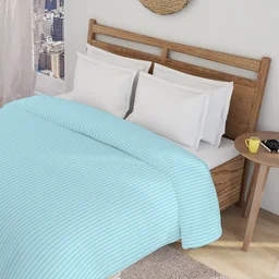 MORADO Glace Cotton Plain Stripe Double Duvet Cover 90x100 Inches | Soft, Breathable & Durable Cotton Duvet Cover for Double Bed(Powder Blue)