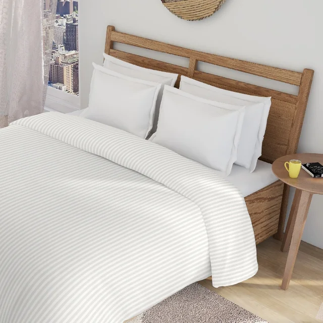 MORADO Glace Cotton Plain Stripe Double Duvet Cover 90x100 Inches | Soft, Breathable & Durable Cotton Duvet Cover for Double Bed(Ivory)