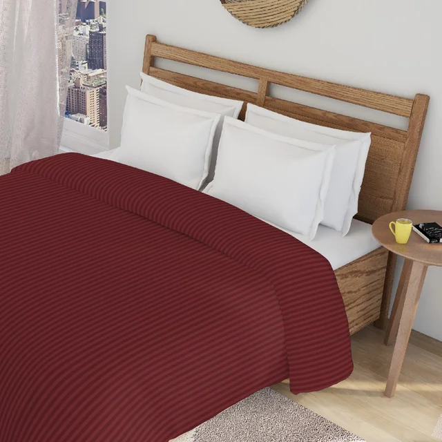 MORADO Glace Cotton Plain Stripe Double Duvet Cover 90x100 Inches | Soft, Breathable & Durable Cotton Duvet Cover for Double Bed(Maroon)