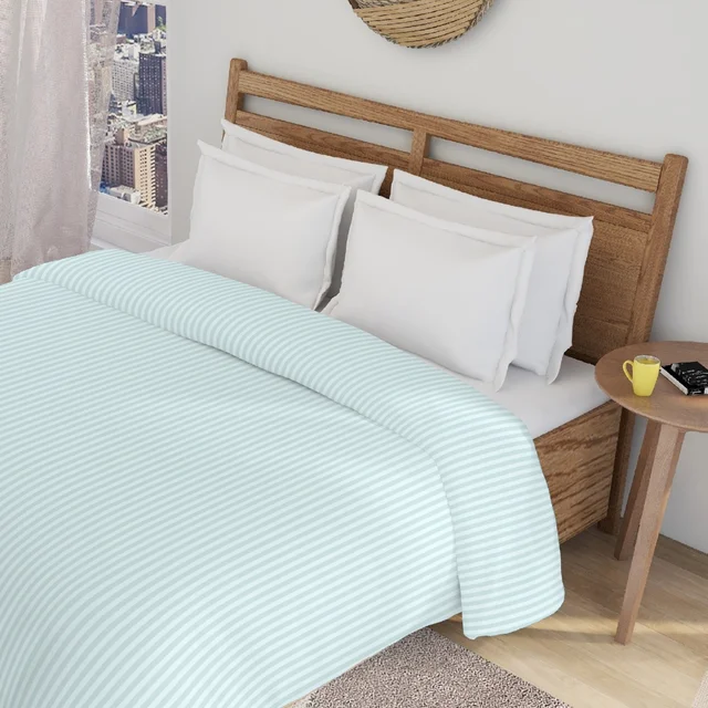MORADO Glace Cotton Plain Stripe Double Duvet Cover 90x100 Inches | Soft, Breathable & Durable Cotton Duvet Cover for Double Bed(Light Grey)