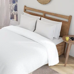 MORADO Glace Cotton Plain Stripe Double Duvet Cover 90x100 Inches | Soft, Breathable & Durable Cotton Duvet Cover for Double Bed(White)