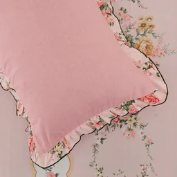 MORADO Morado 5 Pcs Frill Cushion Cover Set 16x16 Inches – Pink Paradise Floral Printed Decorative Cushion Covers