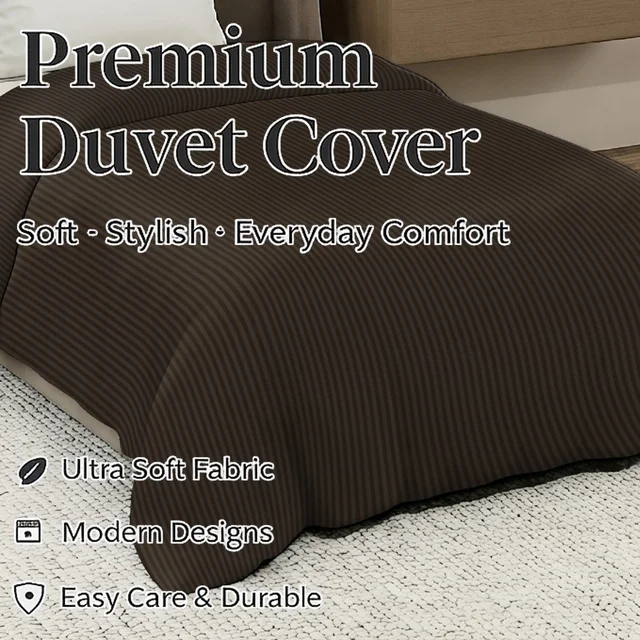 MORADO Glace Cotton Plain Stripe Single Duvet Cover 60x90 Inches | Soft, Breathable & Durable Cotton Duvet Cover for Single Bed(Coffee)