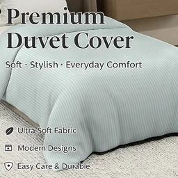 MORADO Glace Cotton Plain Stripe Single Duvet Cover 60x90 Inches | Soft, Breathable & Durable Cotton Duvet Cover for Single Bed(Silver Grey)