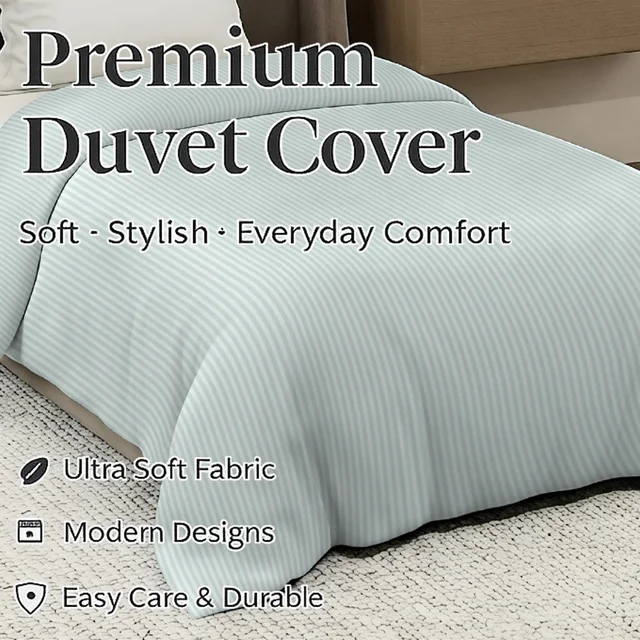 MORADO Glace Cotton Plain Stripe Single Duvet Cover 60x90 Inches | Soft, Breathable & Durable Cotton Duvet Cover for Single Bed(Silver Grey)