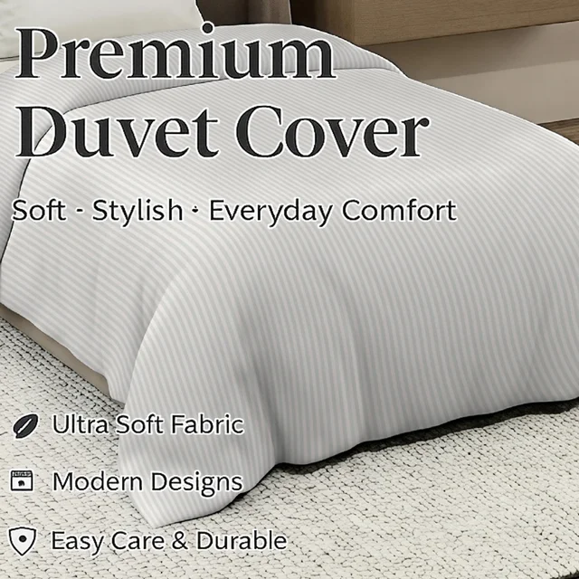 MORADO Glace Cotton Plain Stripe Single Duvet Cover 60x90 Inches | Soft, Breathable & Durable Cotton Duvet Cover for Single Bed(Ivory)
