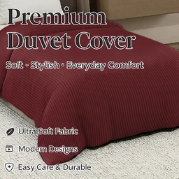 MORADO Glace Cotton Plain Stripe Single Duvet Cover 60x90 Inches | Soft, Breathable & Durable Cotton Duvet Cover for Single Bed(Maroon)