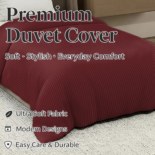 MORADO Glace Cotton Plain Stripe Single Duvet Cover 60x90 Inches | Soft, Breathable & Durable Cotton Duvet Cover for Single Bed(Maroon)