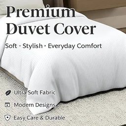 MORADO Glace Cotton Plain Stripe Single Duvet Cover 60x90 Inches | Soft, Breathable & Durable Cotton Duvet Cover for Single Bed(White)