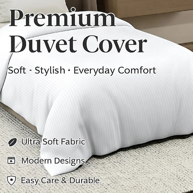 MORADO Glace Cotton Plain Stripe Single Duvet Cover 60x90 Inches | Soft, Breathable & Durable Cotton Duvet Cover for Single Bed(White)