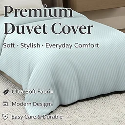 MORADO Glace Cotton Plain Stripe Single Duvet Cover 60x90 Inches | Soft, Breathable & Durable Cotton Duvet Cover for Single Bed(Lightgrey))