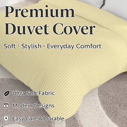 MORADO Glace Cotton Plain Stripe Double Duvet Cover 90x100 Inches | Soft, Breathable & Durable Cotton Duvet Cover for Double Bed(Beige)