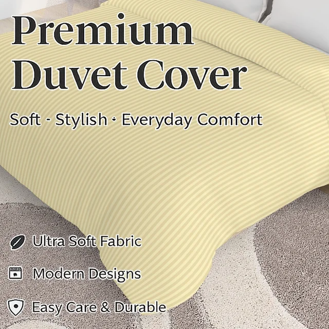 MORADO Glace Cotton Plain Stripe Double Duvet Cover 90x100 Inches | Soft, Breathable & Durable Cotton Duvet Cover for Double Bed(Beige)