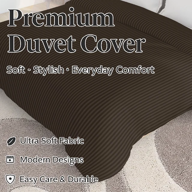 MORADO Glace Cotton Plain Stripe Double Duvet Cover 90x100 Inches | Soft, Breathable & Durable Cotton Duvet Cover for Double Bed(Coffee)