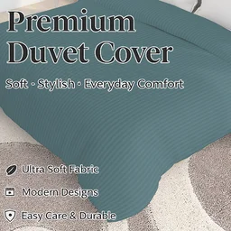MORADO Glace Cotton Plain Stripe Double Duvet Cover 90x100 Inches | Soft, Breathable & Durable Cotton Duvet Cover for Double Bed(Smoke Grey)