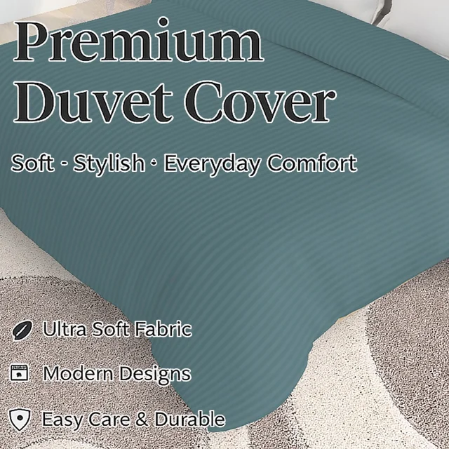 MORADO Glace Cotton Plain Stripe Double Duvet Cover 90x100 Inches | Soft, Breathable & Durable Cotton Duvet Cover for Double Bed(Smoke Grey)