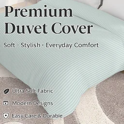 MORADO Glace Cotton Plain Stripe Double Duvet Cover 90x100 Inches | Soft, Breathable & Durable Cotton Duvet Cover for Double Bed(Silver Grey)