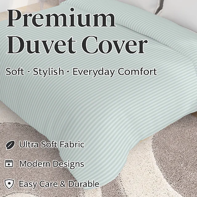 MORADO Glace Cotton Plain Stripe Double Duvet Cover 90x100 Inches | Soft, Breathable & Durable Cotton Duvet Cover for Double Bed(Silver Grey)