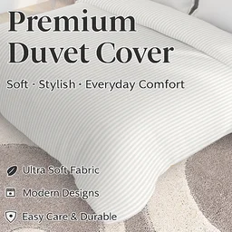MORADO Glace Cotton Plain Stripe Double Duvet Cover 90x100 Inches | Soft, Breathable & Durable Cotton Duvet Cover for Double Bed(Ivory)