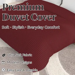MORADO Glace Cotton Plain Stripe Double Duvet Cover 90x100 Inches | Soft, Breathable & Durable Cotton Duvet Cover for Double Bed(Maroon)