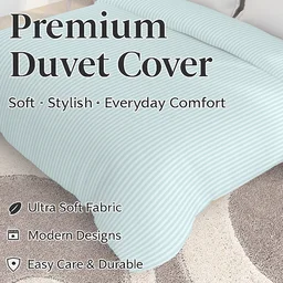 MORADO Glace Cotton Plain Stripe Double Duvet Cover 90x100 Inches | Soft, Breathable & Durable Cotton Duvet Cover for Double Bed(Light Grey)