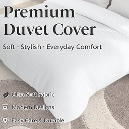 MORADO Glace Cotton Plain Stripe Double Duvet Cover 90x100 Inches | Soft, Breathable & Durable Cotton Duvet Cover for Double Bed(White)