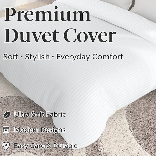 MORADO Glace Cotton Plain Stripe Double Duvet Cover 90x100 Inches | Soft, Breathable & Durable Cotton Duvet Cover for Double Bed(White)