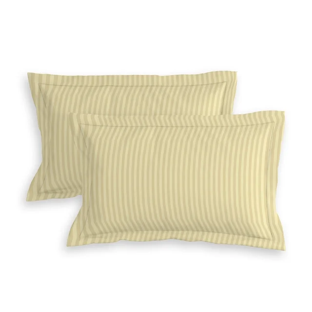 MORADO Premium Glace Cotton Stripe Double Fitted Bedsheet With 2 Pillow Covers for Home/Hotels/Guest House (72x78x8) Inches-Beige