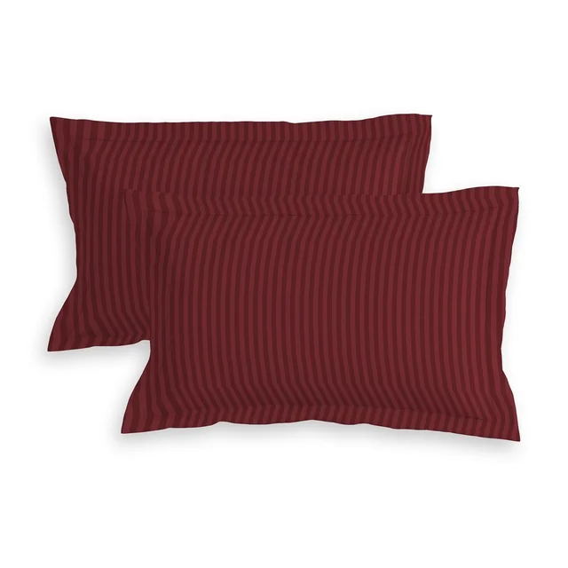 MORADO Premium Glace Cotton Stripe Double Flat Bedsheet With 2 Pillow Covers for Home/Hotels/Guest House (90x100 Inches)-Maroon