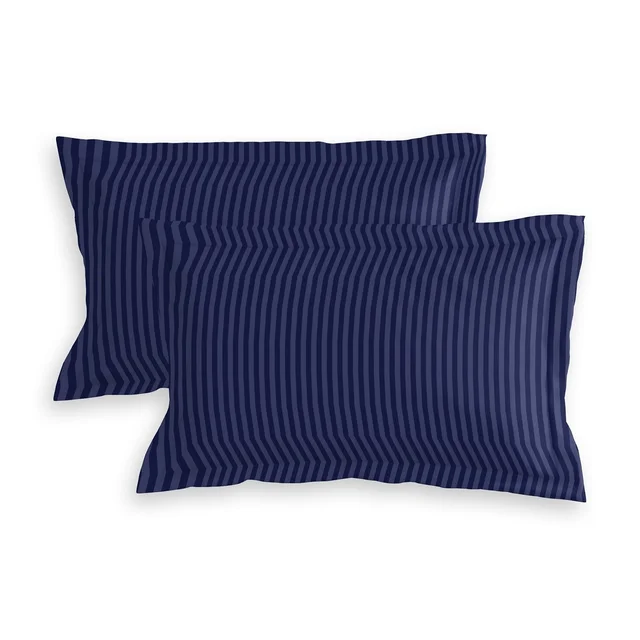 MORADO Premium Glace Cotton Stripe Double Flat Bedsheet With 2 Pillow Covers for Home/Hotels/Guest House (90x100 Inches)-Navyblue