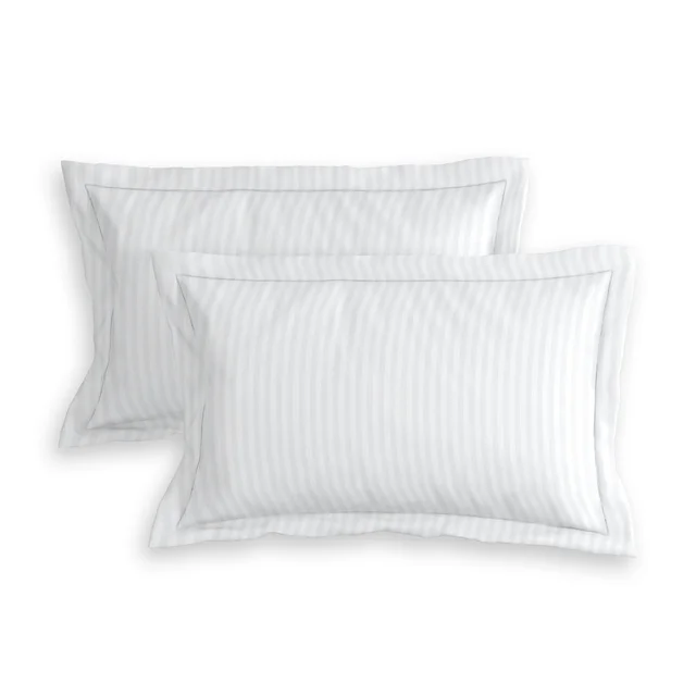 MORADO Premium Glace Cotton Stripe Double Flat Bedsheet With 2 Pillow Covers for Home/Hotels/Guest House (90x100 Inches)-White