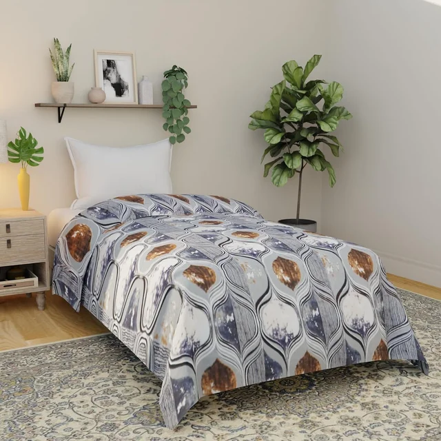 Morado Single Bed Flannel Fabric Quilt/Duvet/Rajai/Blanket Cover for Winters | Warm & Soft | 190 GSM | 60x90 Inches (GreySandClock) - Gray Beige Blocks