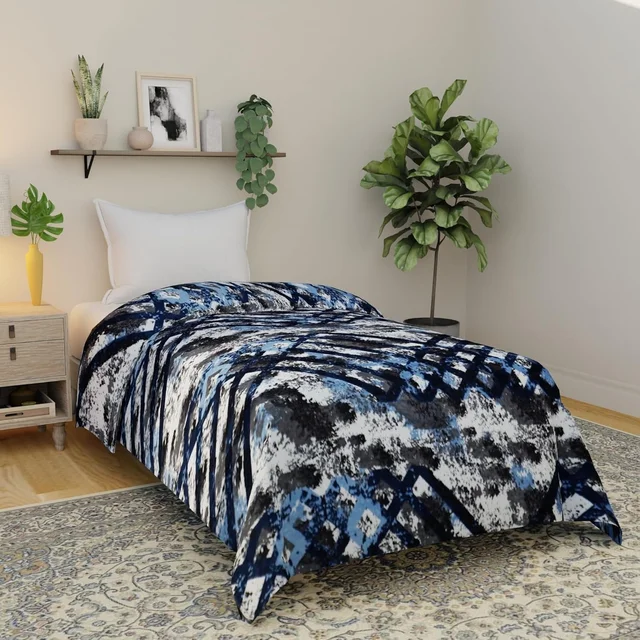 Morado Single Bed Flannel Fabric Quilt/Duvet/Rajai/Blanket Cover for Winters | Warm & Soft | 190 GSM | 60x90 Inches (BlueGreyCross) - Blue Gray