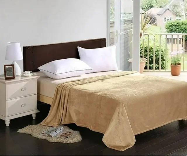 MORADO 190 GSM Flannel Super Soft Warm Double Blanket for Winters - 90x90 Inches, Camel - Camel