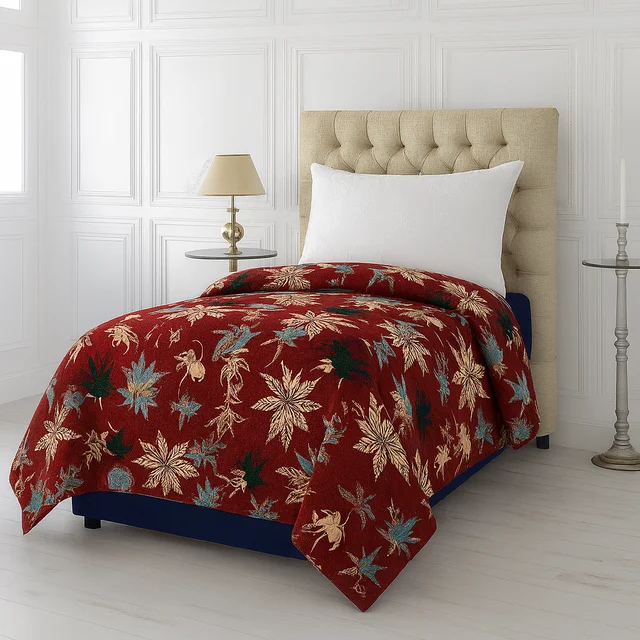 Morado MORADO 190 GSM Flannel Super Soft Warm Single Blanket for Winters - 60x90 Inches, Red Leaves - Red Leaves