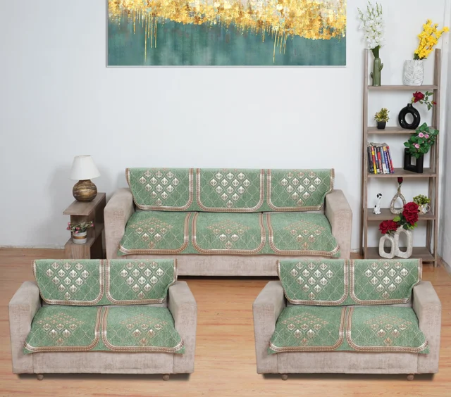 MORADO 7 Seater Sofa Cover Sofa Panel Premium Quality, Chenille for Ultimate Protection and Style Durable, 3+2+2 Settee Slipcover in Light Green, - Light Green