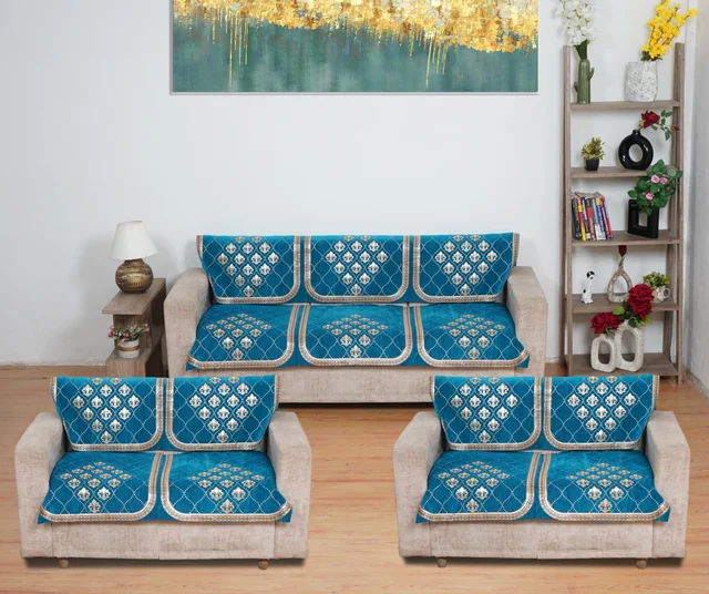 MORADO 7 Seater Sofa Cover Sofa Panel Premium Quality, Chenille for Ultimate Protection and Style Durable, 3+2+2 Settee Slipcover in Aqua, - Aqua