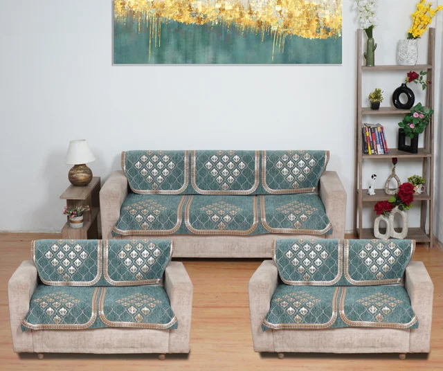 MORADO 7 Seater Sofa Cover Sofa Panel Premium Quality, Chenille for Ultimate Protection and Style Durable, 3+2+2 Settee Slipcover in Sea Green, - Sea Green
