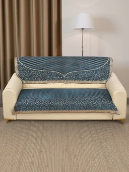 MORADO 5 Seater Sofa Cover Sofa Panel Premium Quality, Chenille for Ultimate Protection and Style Durable, 3+1+1 Settee Slipcover in Navy blue with golden beige - Navy blue with golden beige