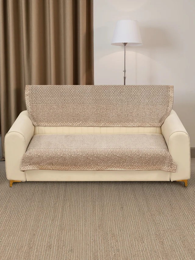 MORADO 5 Seater Sofa Cover Sofa Panel Premium Quality, Chenille for Ultimate Protection and Style Durable, 3+1+1 Settee Slipcover in Golden, - Golden