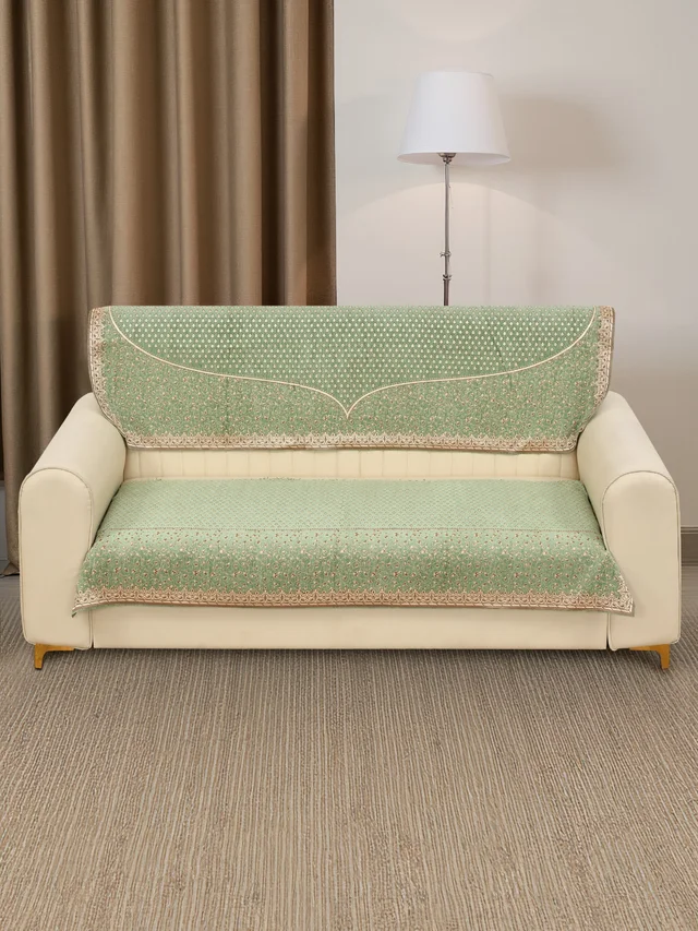 MORADO 5 Seater Sofa Cover Sofa Panel Premium Quality, Chenille for Ultimate Protection and Style Durable, 3+1+1 Settee Slipcover in Light Green - Green