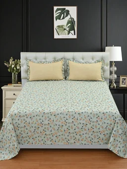 MORADO Glace Cotton King Size Bedsheet with 2 Pillow Covers with Frill (108x108, Inches) - 108x108 Inches, Light Green