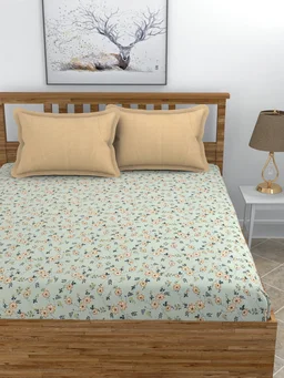 MORADO Glace Cotton King Size Bedsheet with 2 Pillow Covers with Frill (108x108, Inches) - 108x108 Inches, Light Green