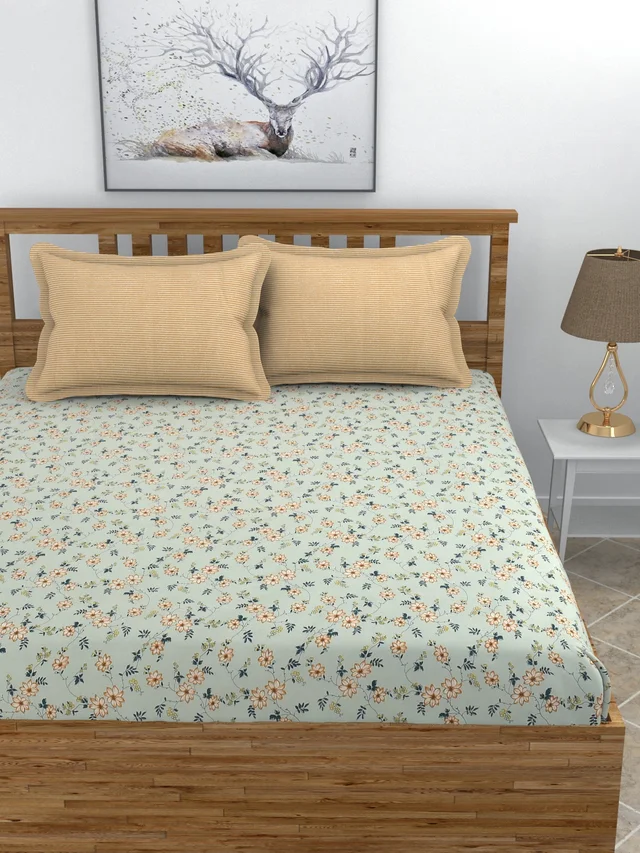 MORADO Glace Cotton King Size Bedsheet with 2 Pillow Covers with Fitted Bedsheet (108x108, Inches) - 108x108 Inches, Summer Green