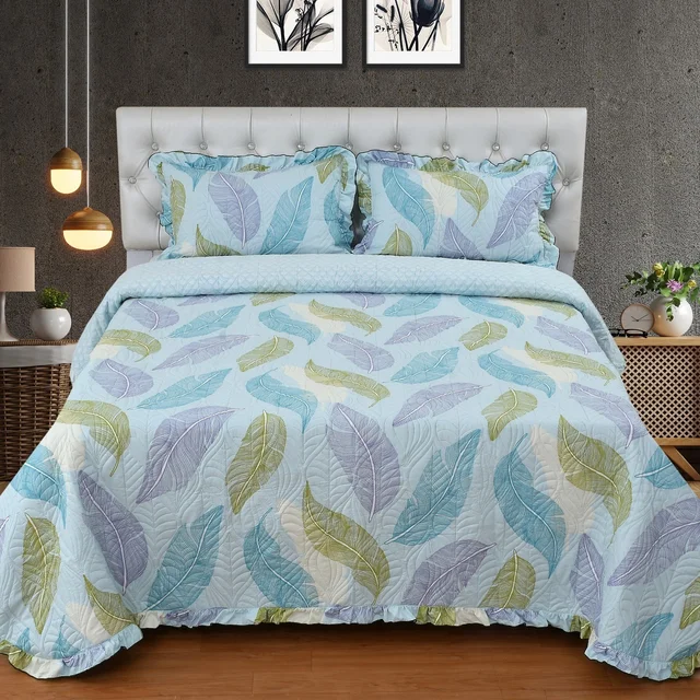 MORADO Glace Cotton Luxury Ultrasonic Printed Lightn Bedspreads/Quilted Bed Cover With 2 weight All SeasoKing Size Pillow Covers - (90x100 inches - Light Green - 90x100 Inches, Light Green